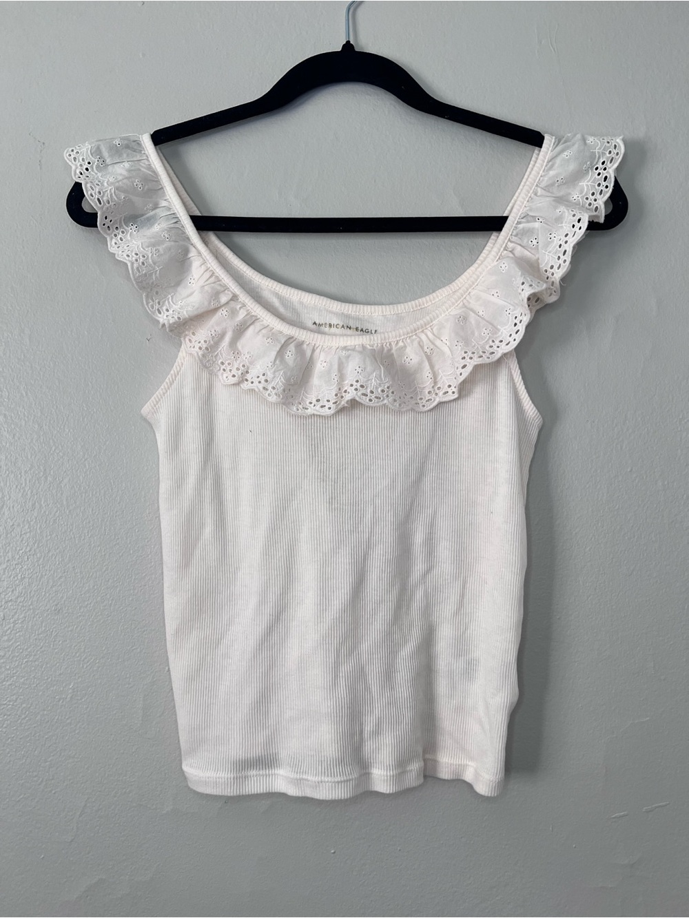 American Eagle Outfitters White Eyelet Ruffle Tank